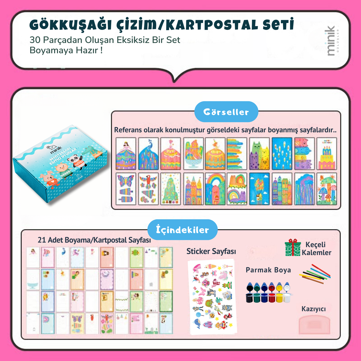 Gökkuşağı Çizim/Kartpostal Montessori Seti